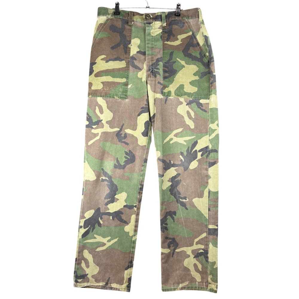 Vintage 80s US Military Woodland Camo BDU Pants Talon Zipper Trousers 32x32